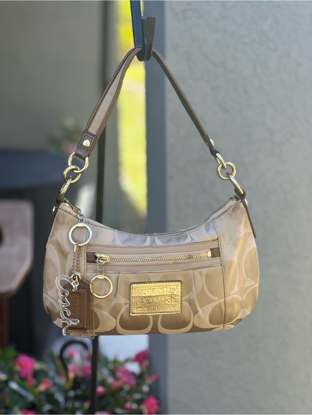 Coach Signature Poppy Shoulder Bag with Gold Hardware